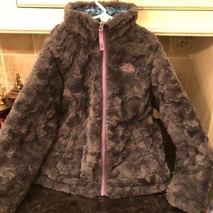 The North Face girls reversible grey fur jacket